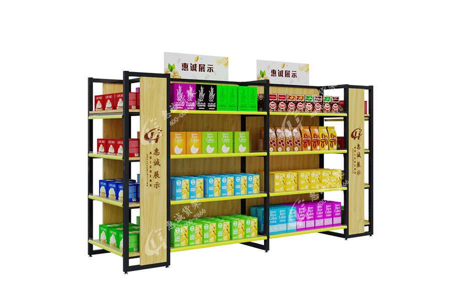 精品超市鋼木中島貨架_直角款