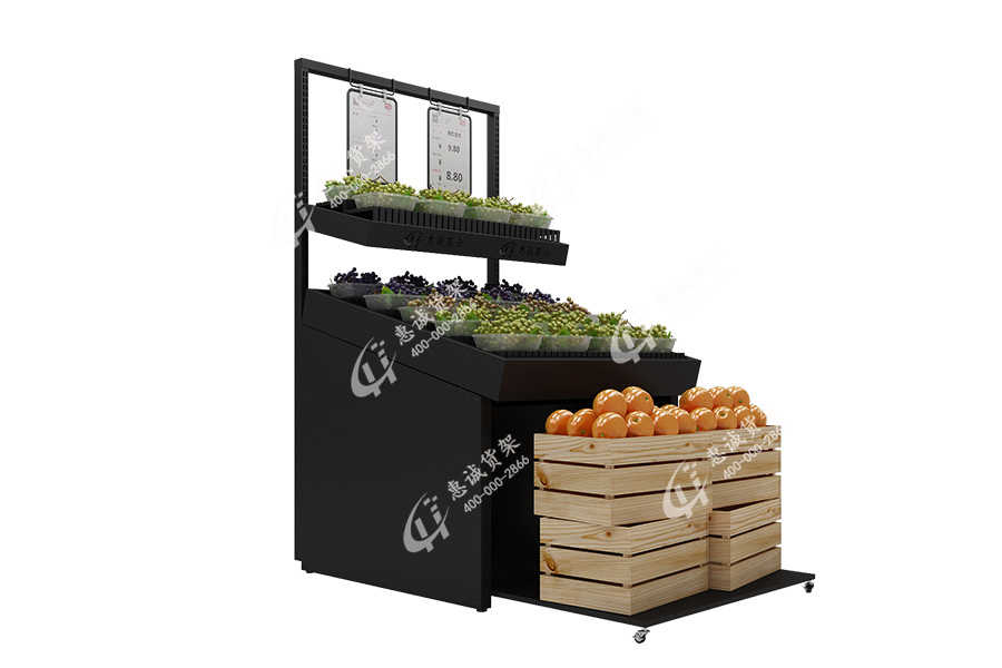 水果店貨架-雙層斜面靠墻展架